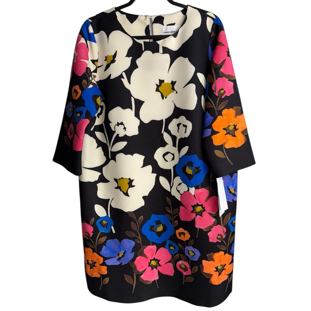 NWT‎ Caroline Rose Black Floral Tunic Knee Length Dress Women's Size Medium